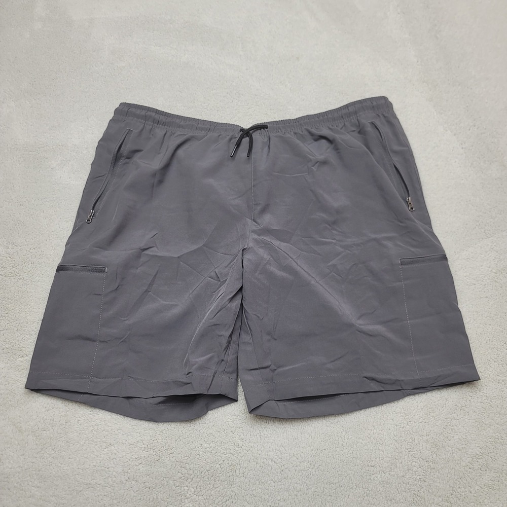 Santiny Mens Athletic Shorts Size 2XL Gray Elastic Waist Drawstring Zip Pockets